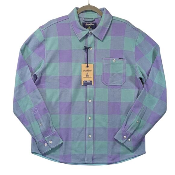 NWT Chubbies The Pic-a-nic Overshirt Plaid Flannel Mens M Green Purple - Picture 1 of 12